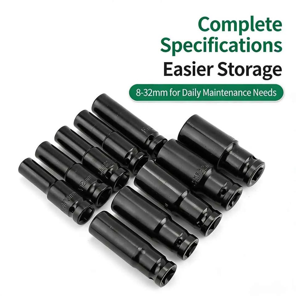 20-Piece Extended Metric Deep Socket Set 8-32mm | CR-V Steel - photo 2
