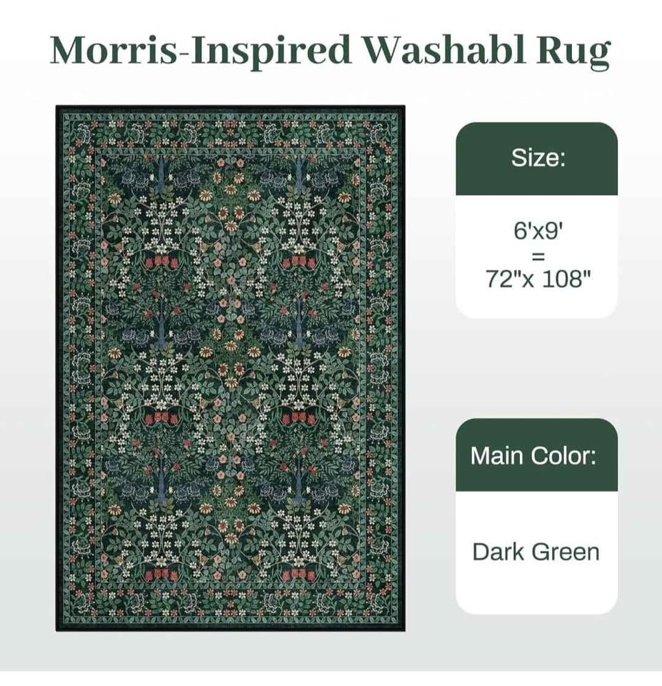 6x9 Area Rug - Floral Vintage Morris-Inspired Washable Carpet - photo 5
