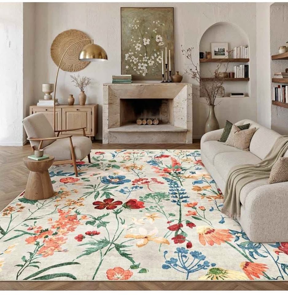 8x10 Area Rug - Washable Floral Boho Style