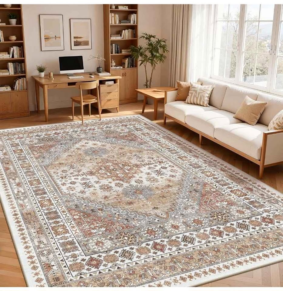8x10 Vintage Washable Area Rug - Non-Slip, Stain Resistant