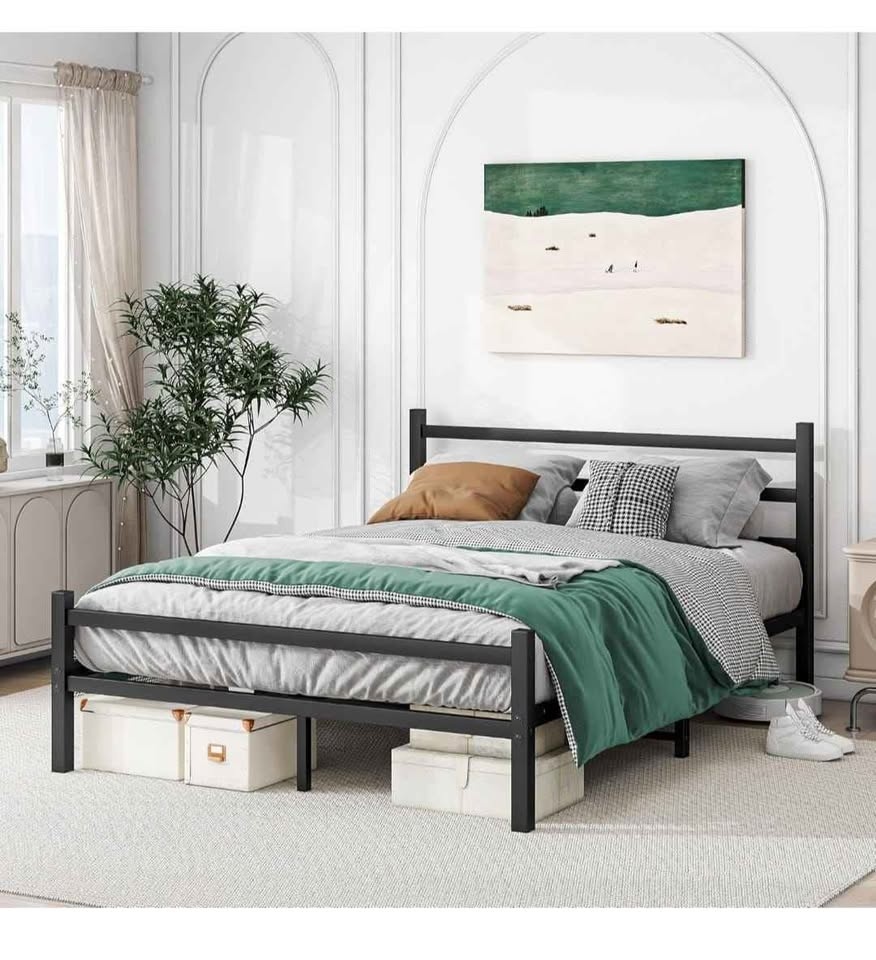 Full Bed Frame w/ Headboard & Footboard - Queen Black Metal - photo 4