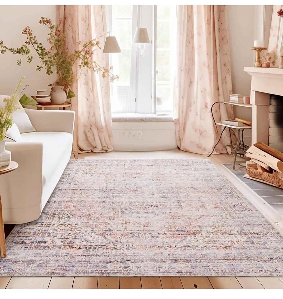 Large Living Room Rug 9x12 Machine Washable Pink Carpet