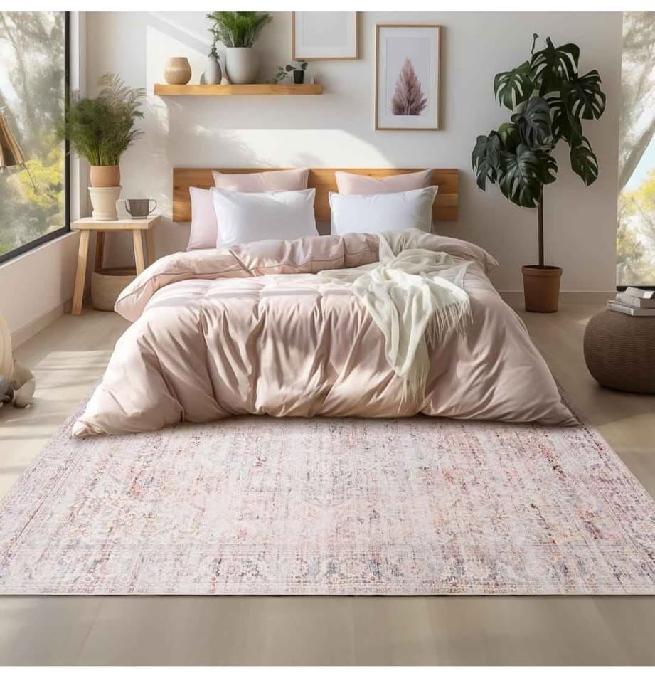 Large Living Room Rug 9x12 Machine Washable Pink Carpet - photo 2