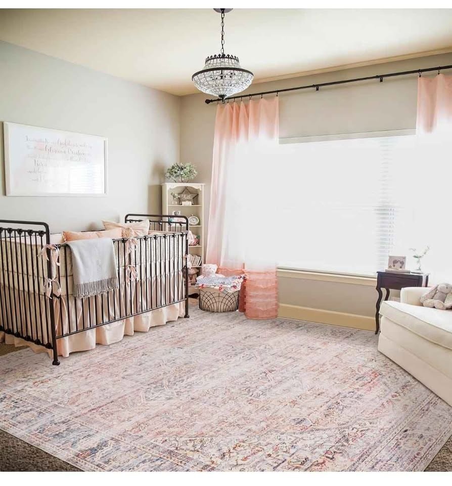 Large Living Room Rug 9x12 Machine Washable Pink Carpet - photo 4
