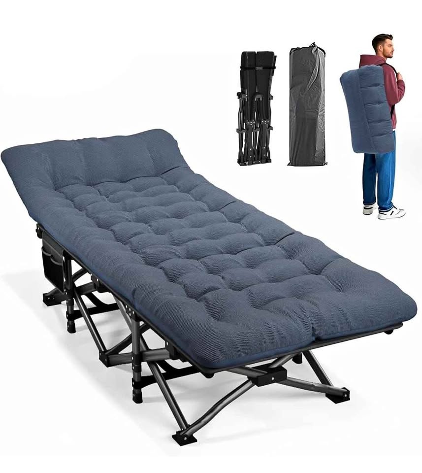 Adult Camping Cot with Cushion - Portable Folding Bed