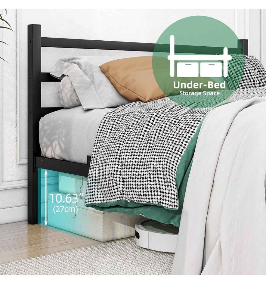 Full Bed Frame w/ Headboard & Footboard - Black Metal - photo 4