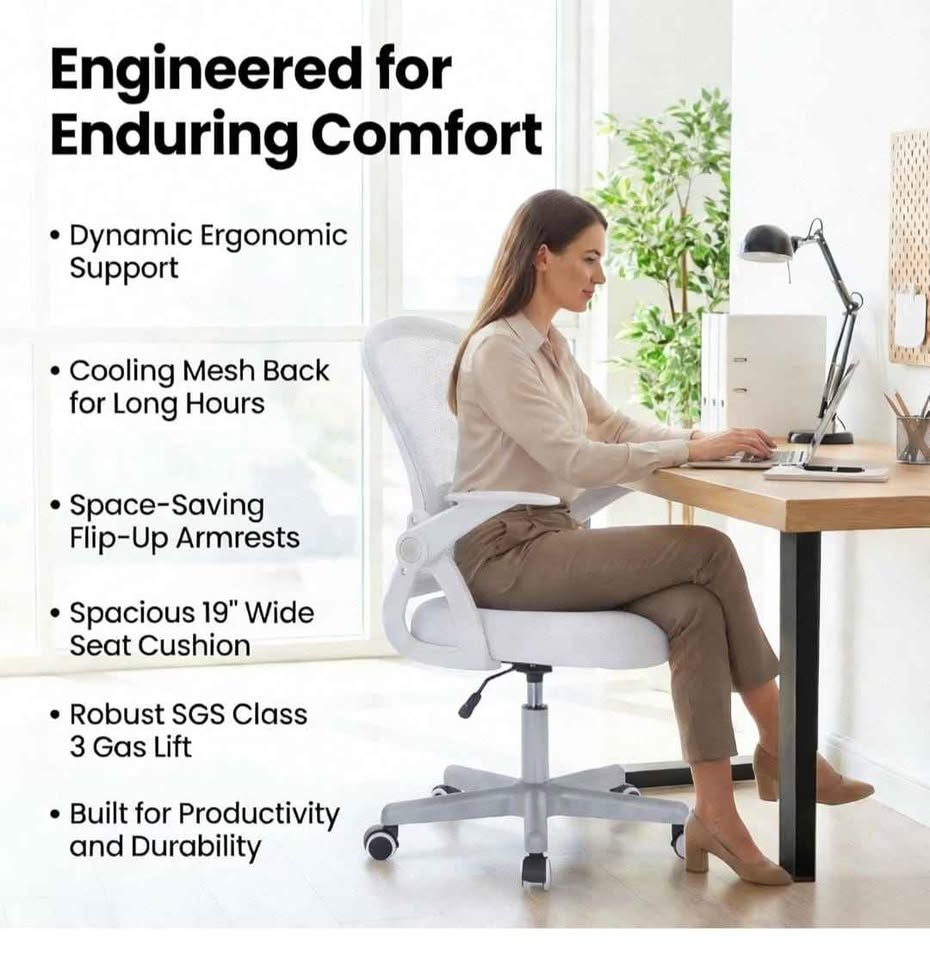 Ergonomic Mesh Office Chair with Flip-up Armrests (Grey/White) - photo 2