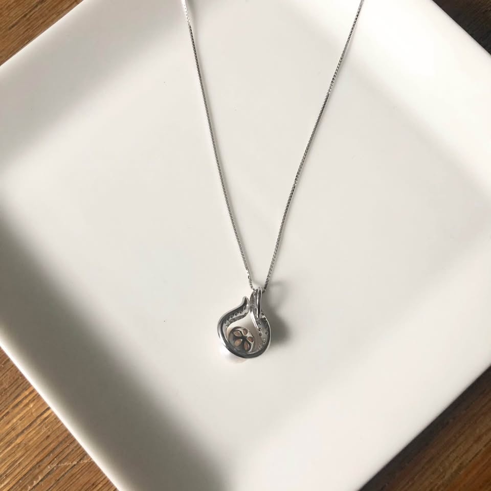 S925 Sterling Silver Zircon Leaf Wrapped Freshwater Pearl Neckla - photo 2