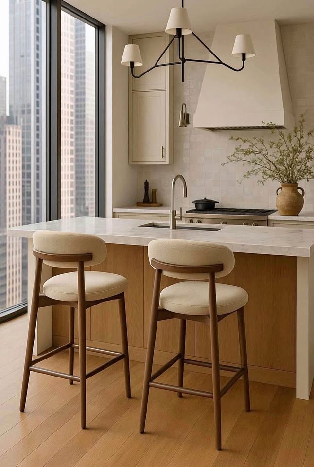 Modern Beige Counter Height Stools (Set of 2) - Brand New