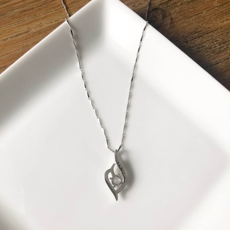 S999 Fine Silver Crystal Zircon Heart Drop Pendant Necklace - photo 2