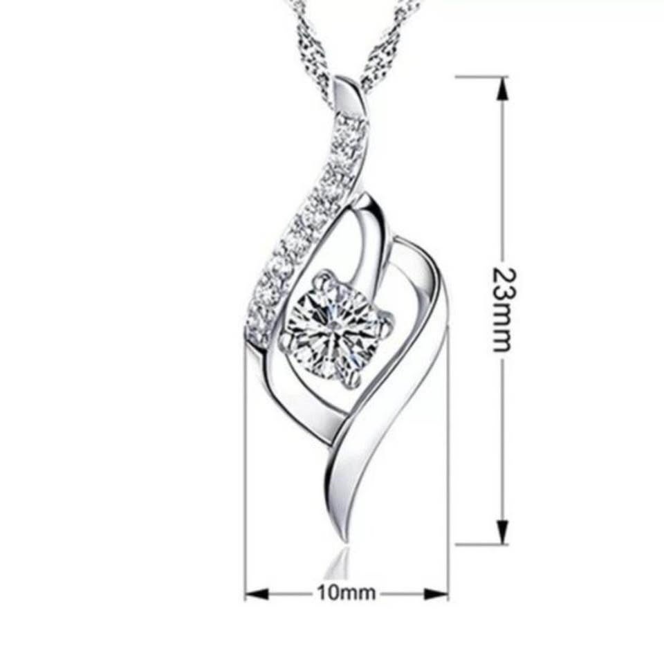 S999 Fine Silver Crystal Zircon Heart Drop Pendant Necklace - photo 3