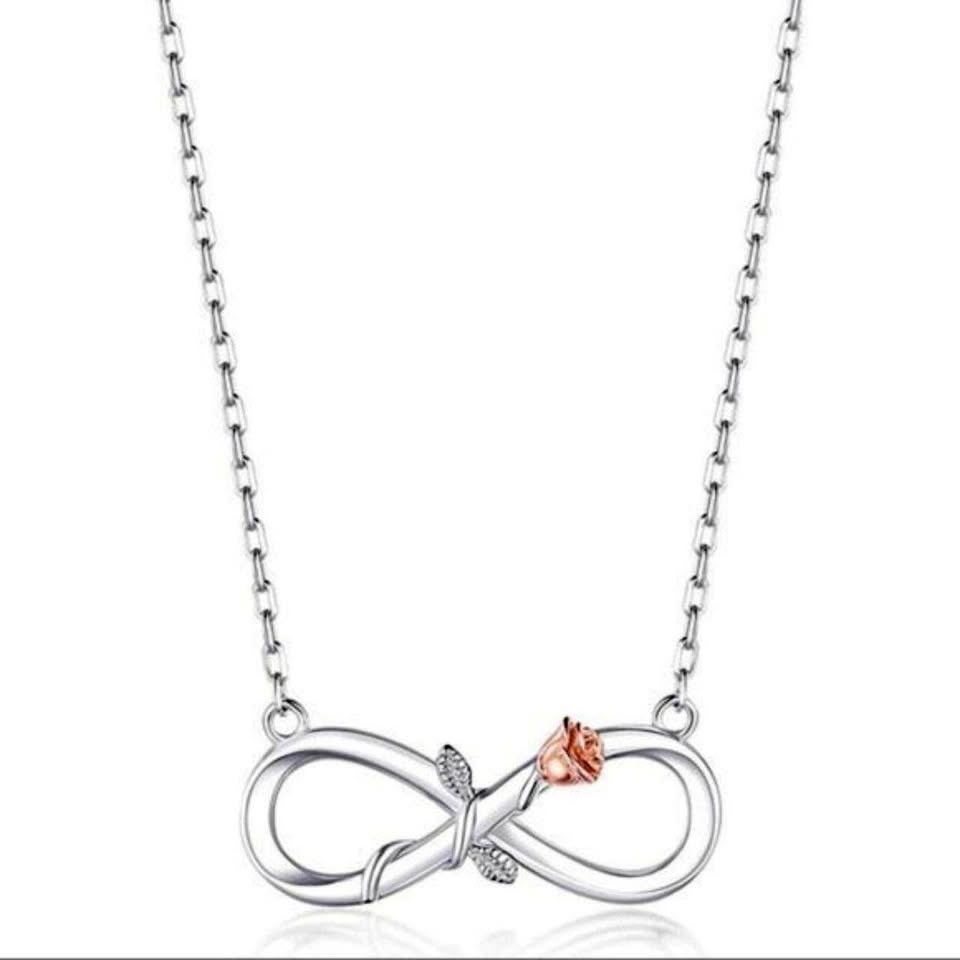 S925 Sterling Silver / Rose Gold Dainty Infinity Rose Flower Pen