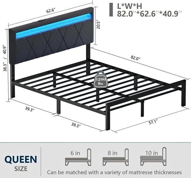 Queen Bed Frame with LED
