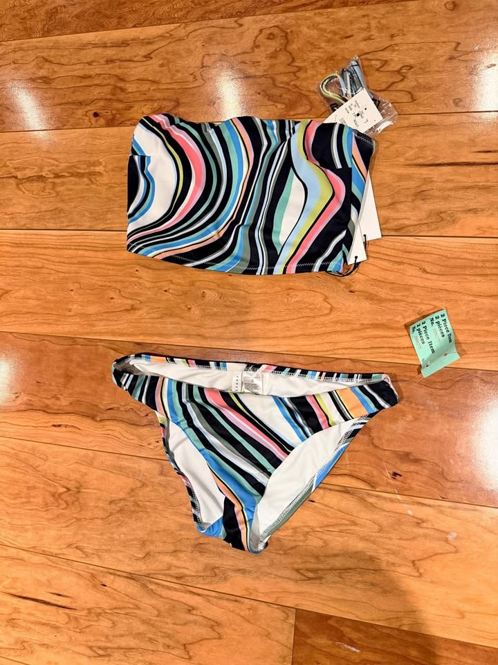 NWT Sanctuary MULTI Wavy Printed Swim Top & Bottom Set - US Smal