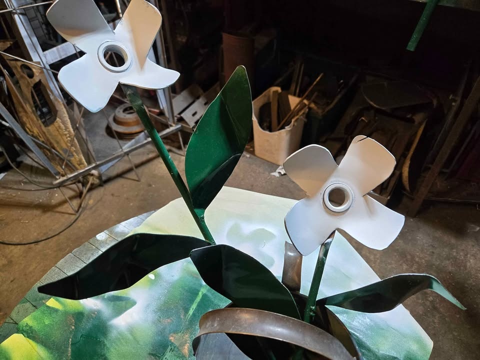 Metal Flowers in Vintage Watering Can - photo 2