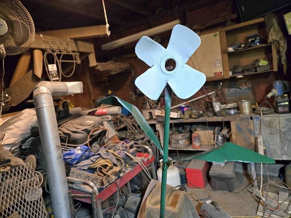Recycled Metal Wind Spinner Garden Art