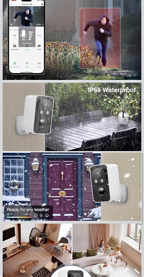 2K Wireless Outdoor Security Cameras - 180° Pan, Color Night Vis