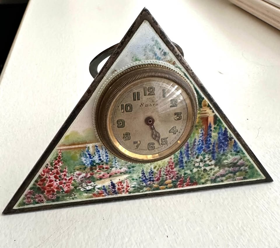 Antique 1935 Sterling Silver & Enamel Clock - F.B. Reynolds