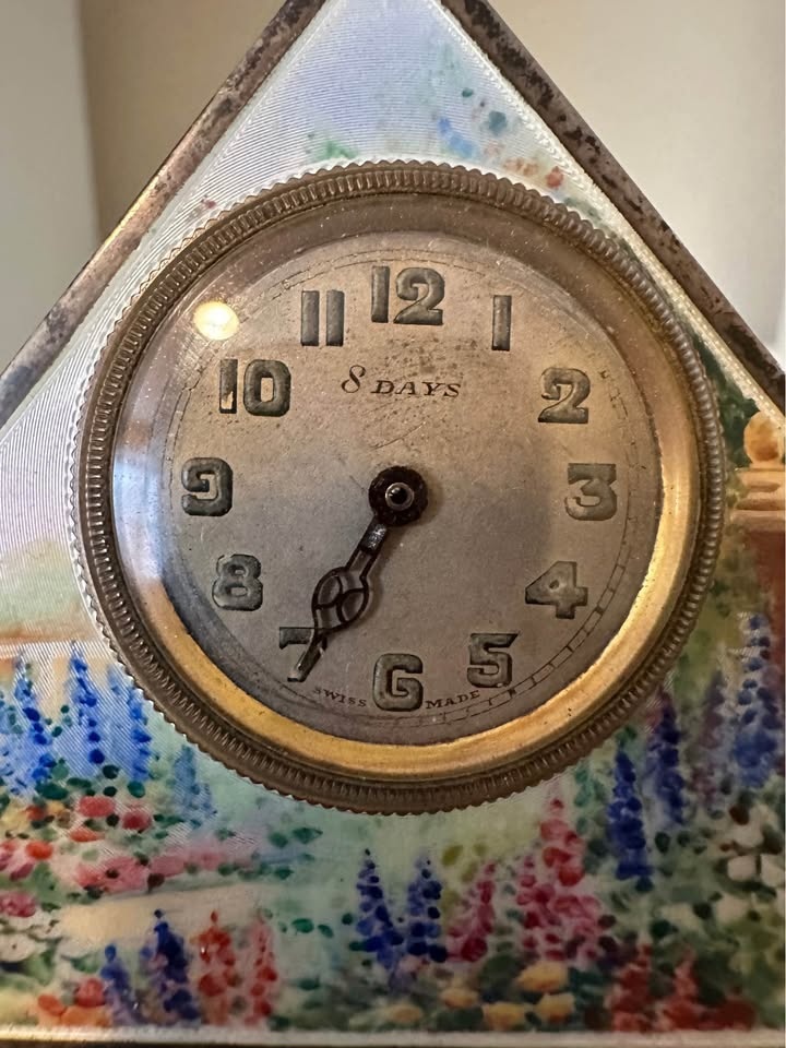 Antique 1935 Sterling Silver & Enamel Clock - F.B. Reynolds - photo 3