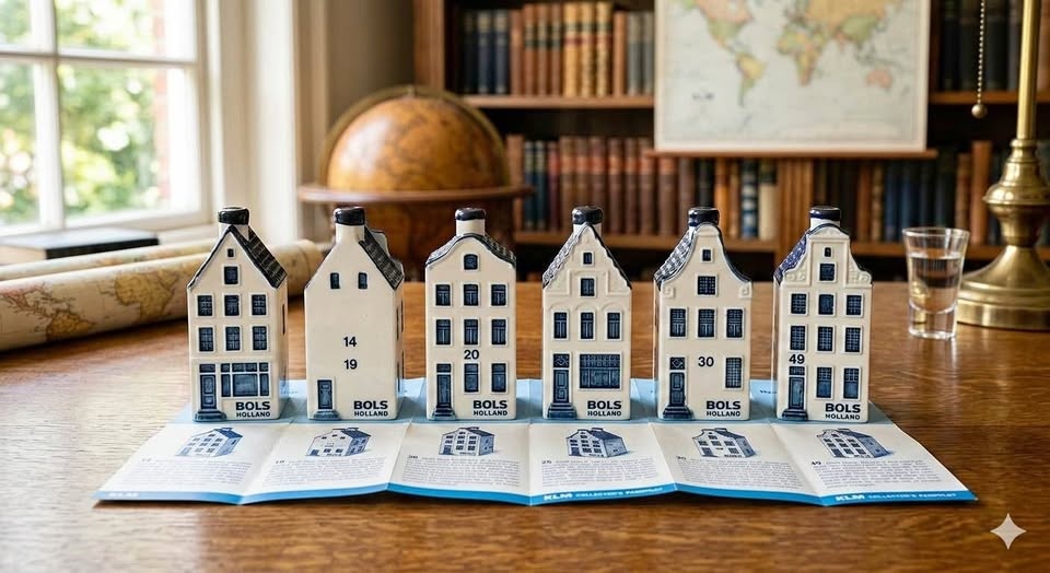 Vintage KLM Delft Blue Houses - Sealed Bols Gin Miniatures (Set