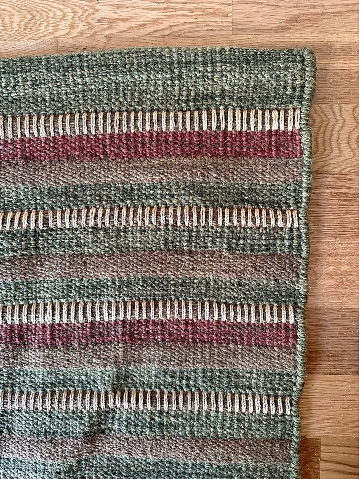 5x8 Flat-Woven Wool Rug - Earthy Stripes (Olive/Rust/Tan)