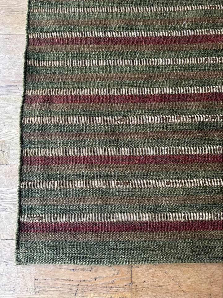 5x8 Flat-Woven Wool Rug - Earthy Stripes (Olive/Rust/Tan) - photo 3