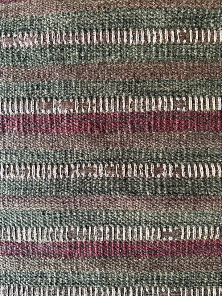 5x8 Flat-Woven Wool Rug - Earthy Stripes (Olive/Rust/Tan) - photo 4