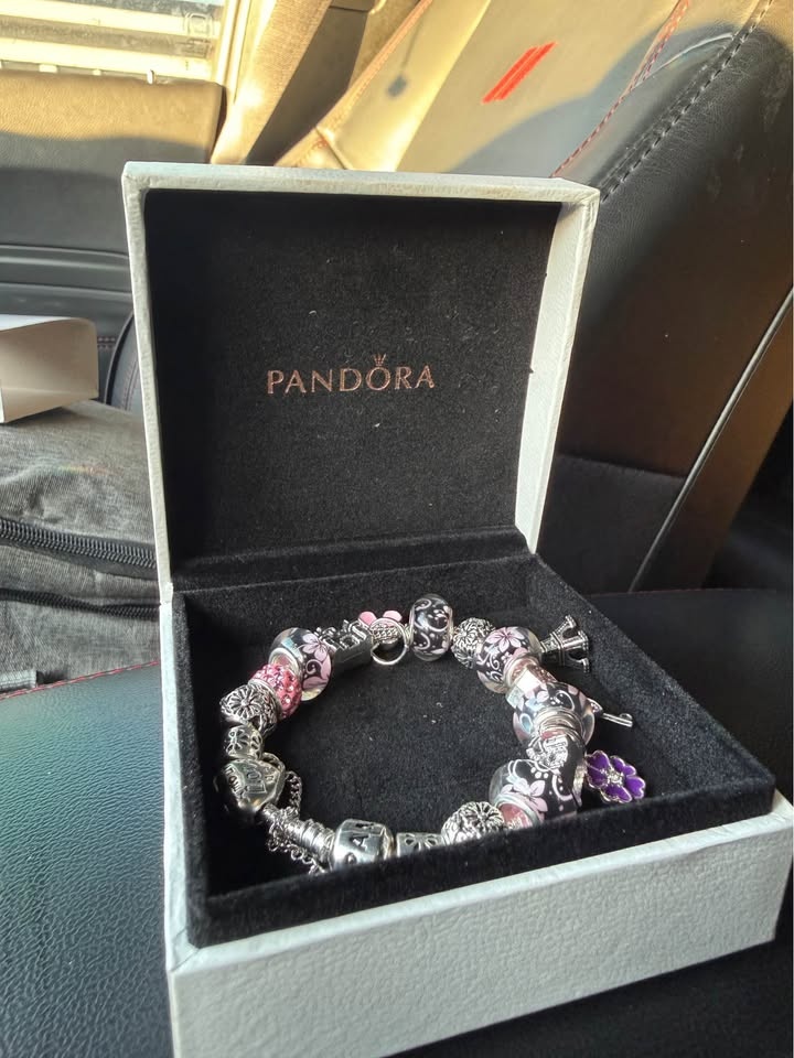 Pandora Charm Bracelet with Pink Black Purple Charms - photo 5
