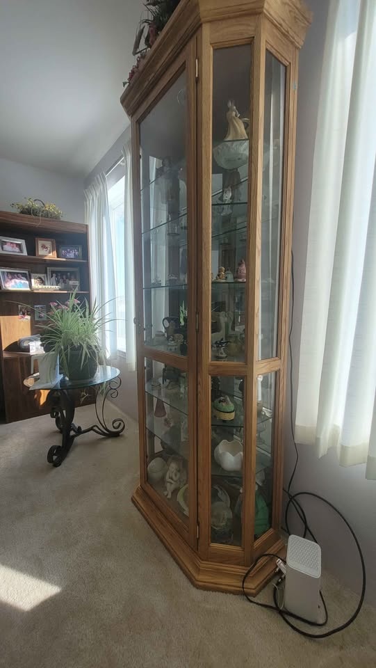 Illuminated Oak Glass Display Cabinet - photo 4