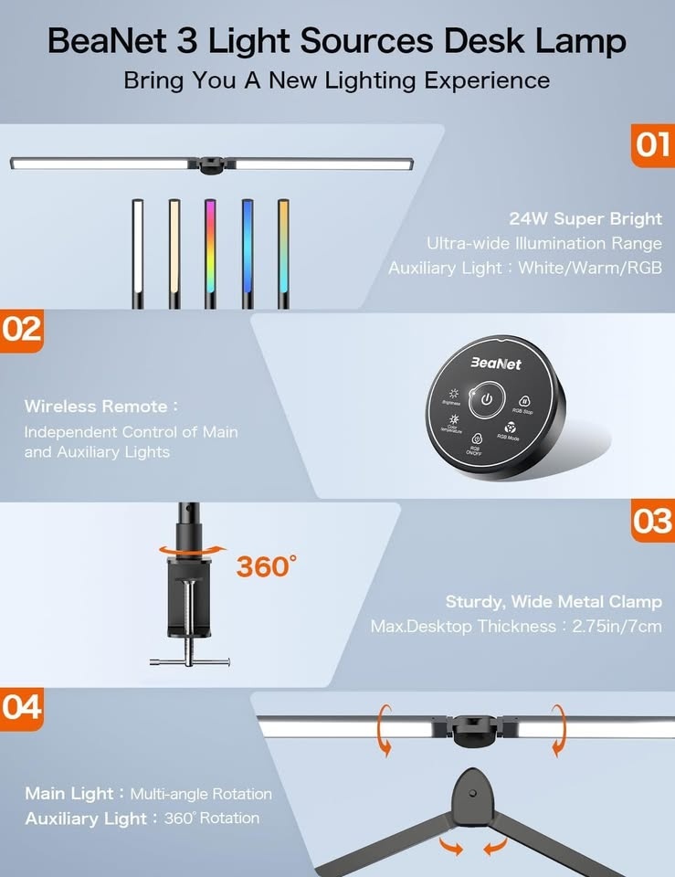 NEW LED Desk Lamp w/ Remote, 24W Ultra Bright, Adjustable Atmosp - photo 3