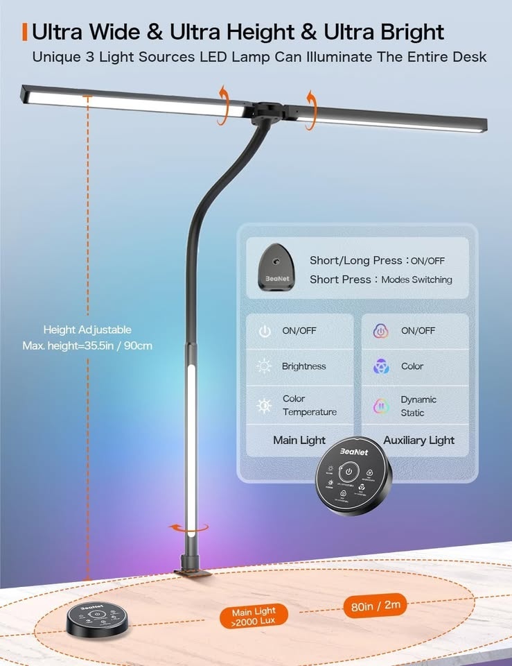 NEW LED Desk Lamp w/ Remote, 24W Ultra Bright, Adjustable Atmosp - photo 5
