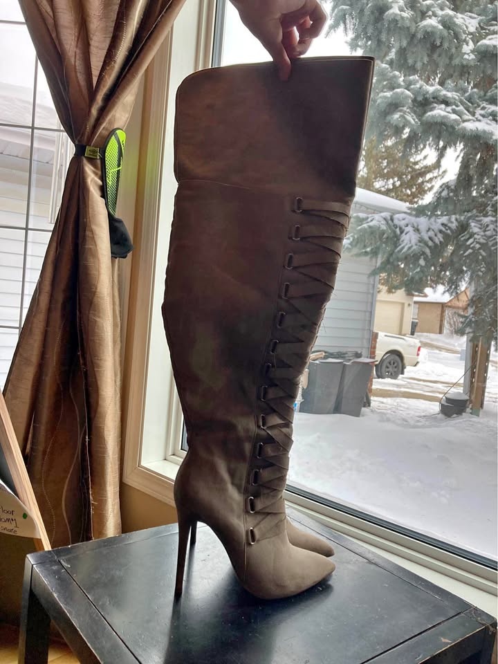 Beige Thigh High Boots