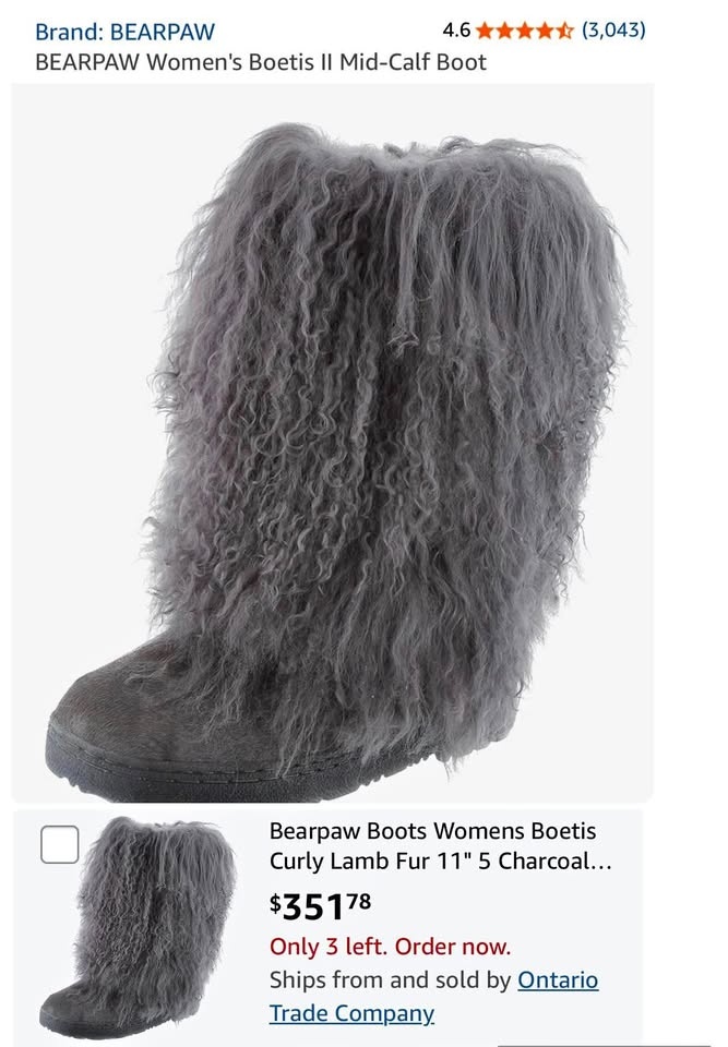 Bearpaw Fluffy Fur Boots in Charcoal (Real Lamb Fur) - Size 5