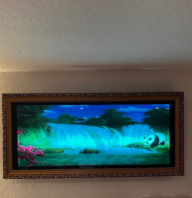 Framed Vintage Motion Waterfall Landscape with Panda