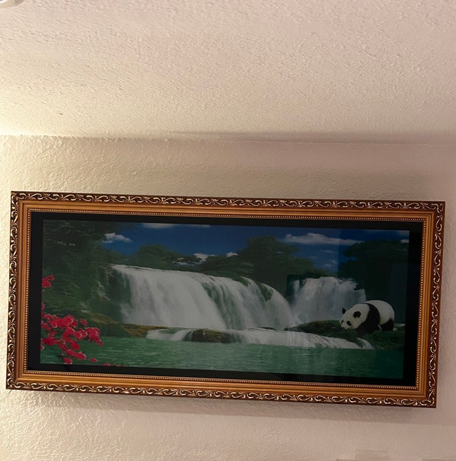 Framed Vintage Motion Waterfall Landscape with Panda - photo 2