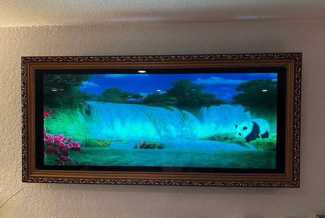 Framed Vintage Motion Waterfall Landscape with Panda - photo 3