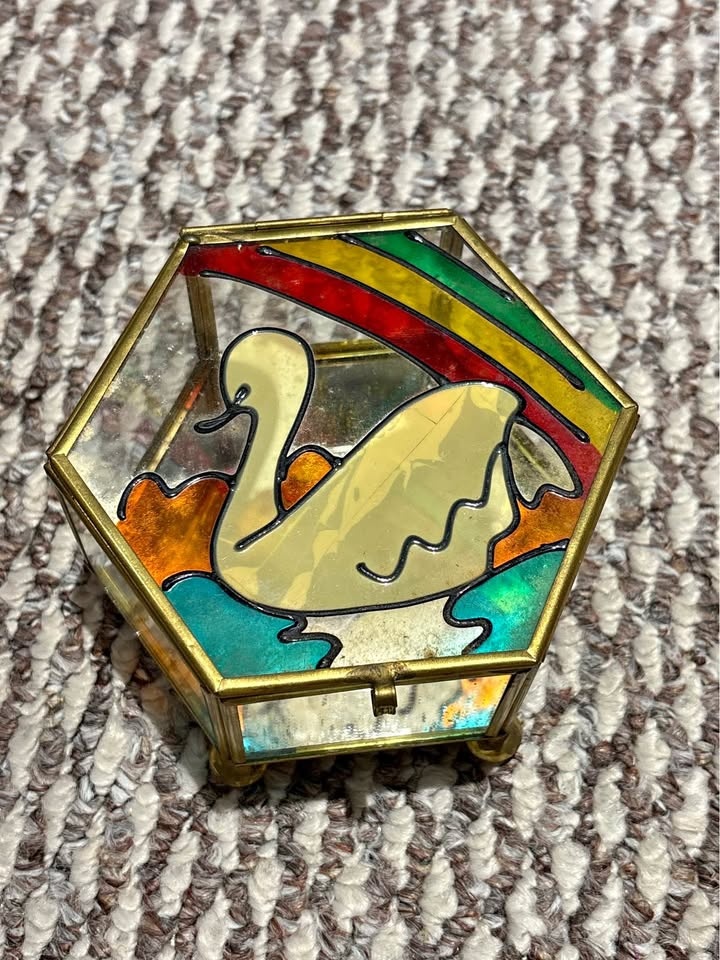 Vintage Swan Glass Jewelry Jar
