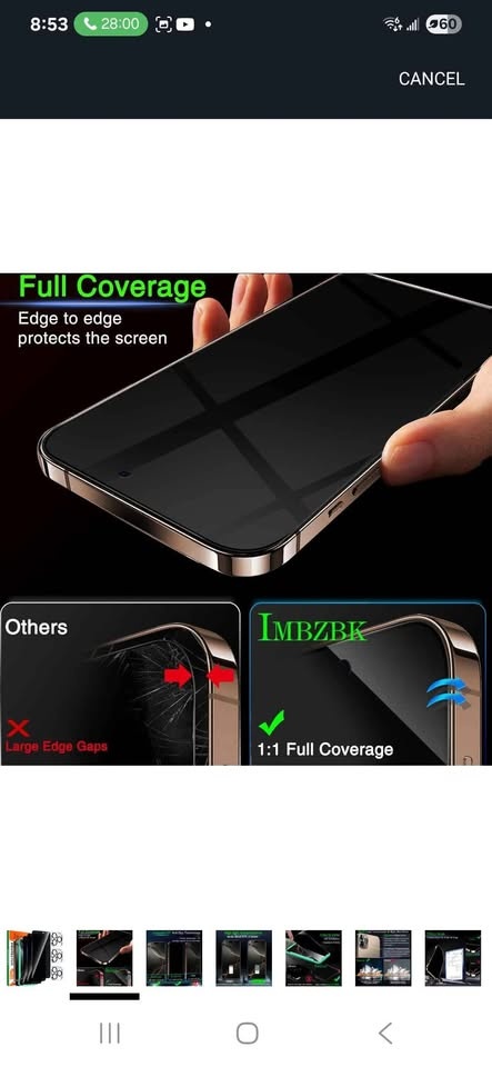 IMBZBK 3 Pack Privacy Screen Protector for iPhone 16 Pro Max - photo 2