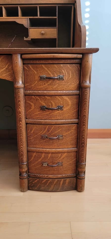 Antique Solid Oak Rolltop Desk - photo 4