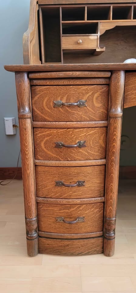 Antique Solid Oak Rolltop Desk - photo 5