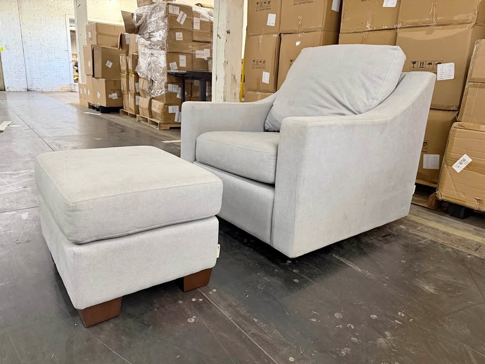 Premium Gray Swivel Arm Chair with Ottoman