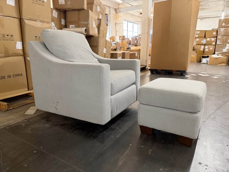 Premium Gray Swivel Arm Chair with Ottoman - photo 2