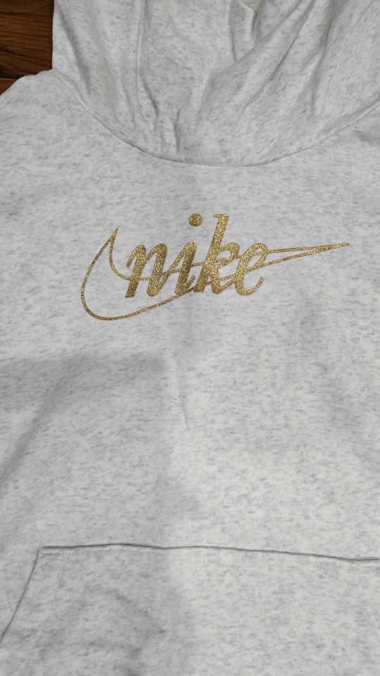 Nike Hoodie Light Gray Gold Glitter Logo Size L - photo 3