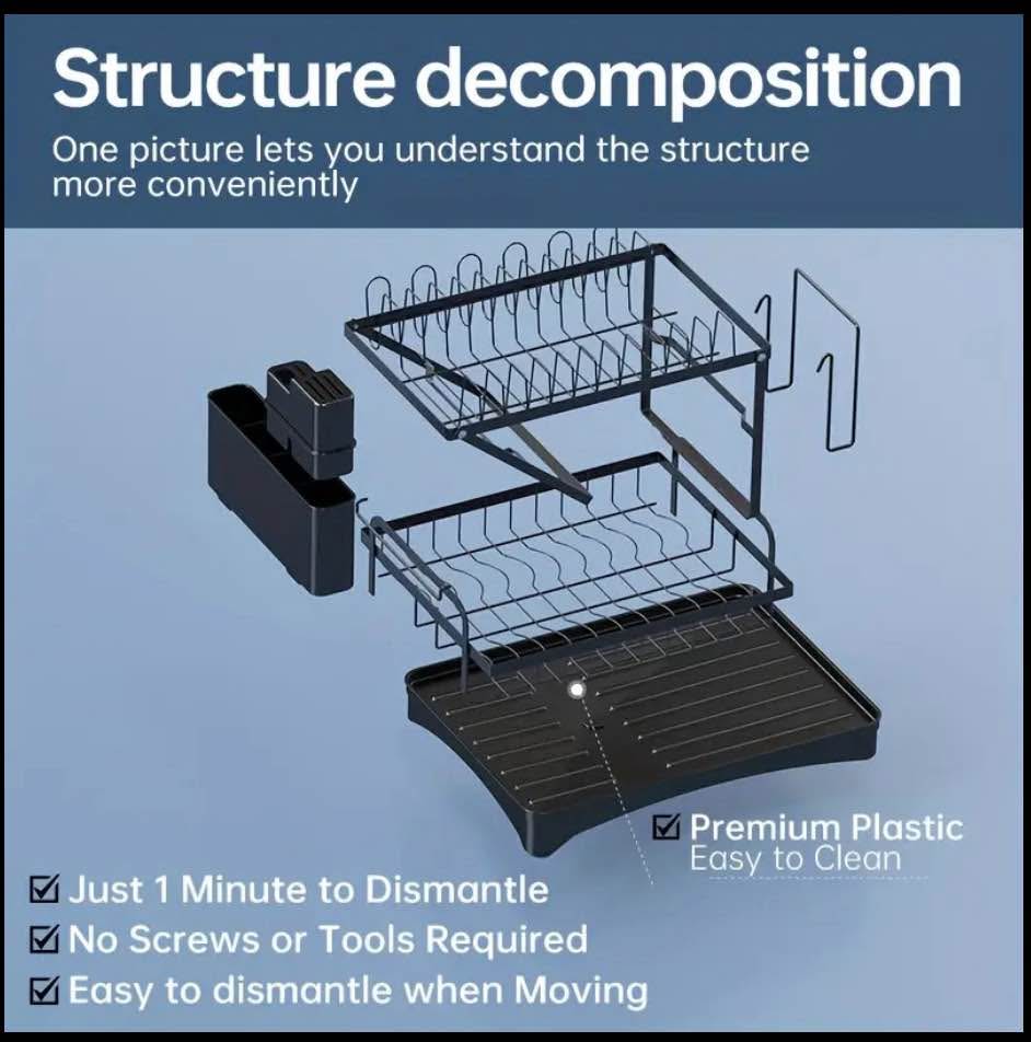 2-Tier Dish Drying Rack - Large Capacity - photo 3