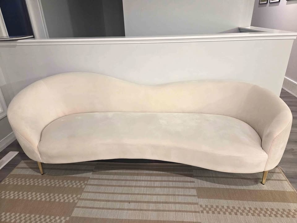 Moving Out Sale – Elegant Ivory Velvet Sofa (5-Seater)