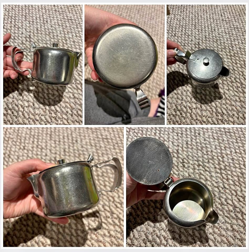Stainless steel teapot.