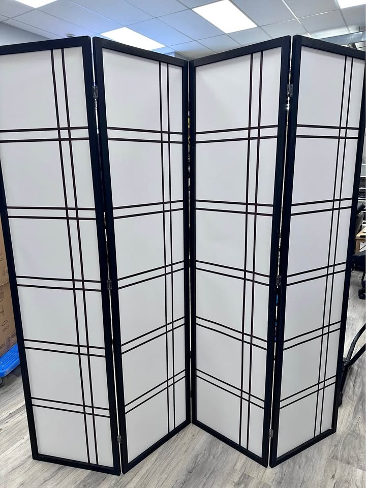 4 Panel Black Frame Room Divider - Brand New - 71"x71"