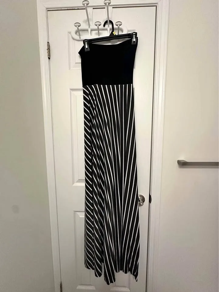 Black and White Strapless Maxi Dress thumbnail