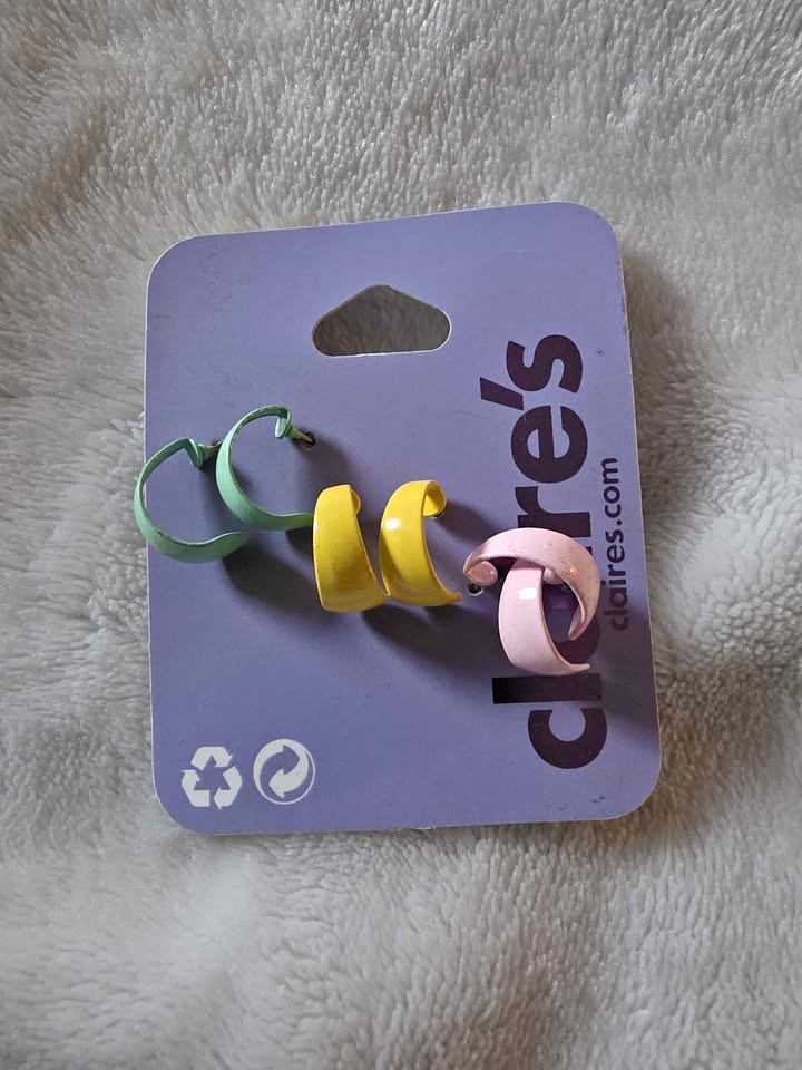 Claire's Teal, Yellow, and Pink Hoop Studs