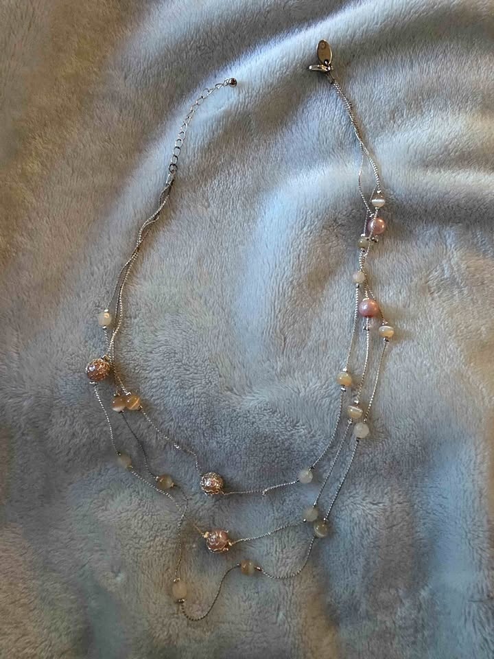 Beautiful Vintage Chain Light Pink Beaded Necklace